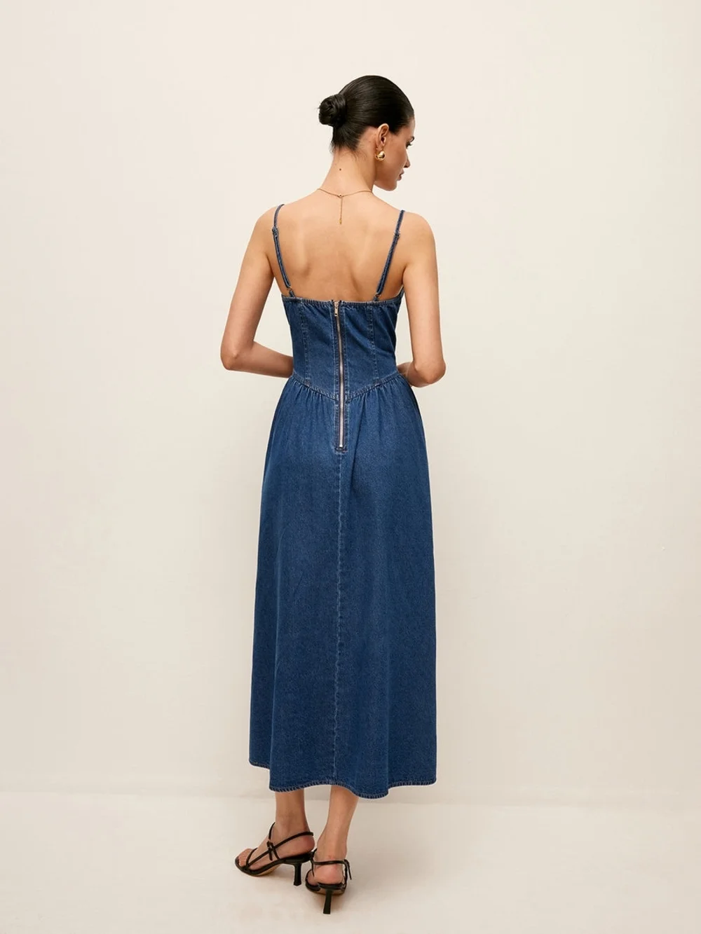Commense Sweetheart Collar Denim Dress Large - Picture 4 of 5